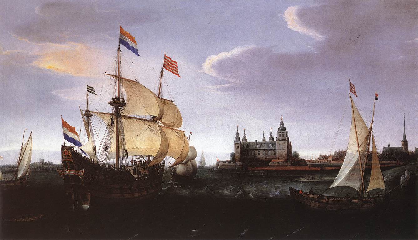 VROOM, Hendrick Cornelisz. Arrival of a Dutch Three-master at Schloss Kronberg srt